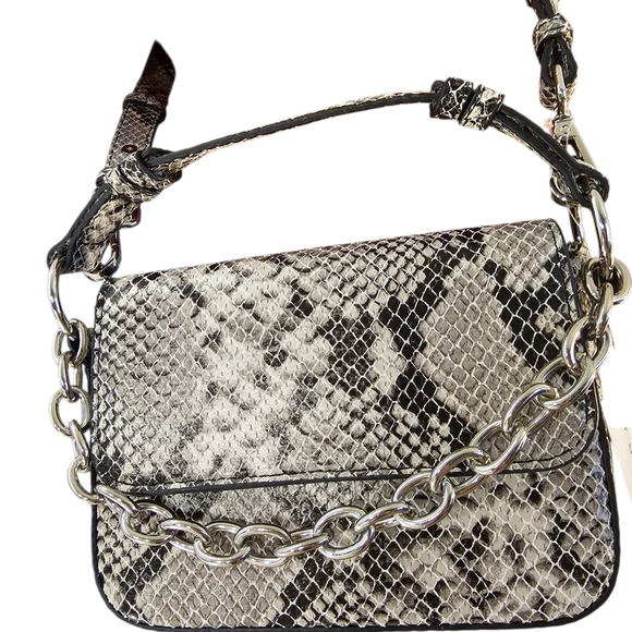 Topshop Catlin Snake Print Mini Crossbody Bag with Chain Strap - Picture 2 of 9